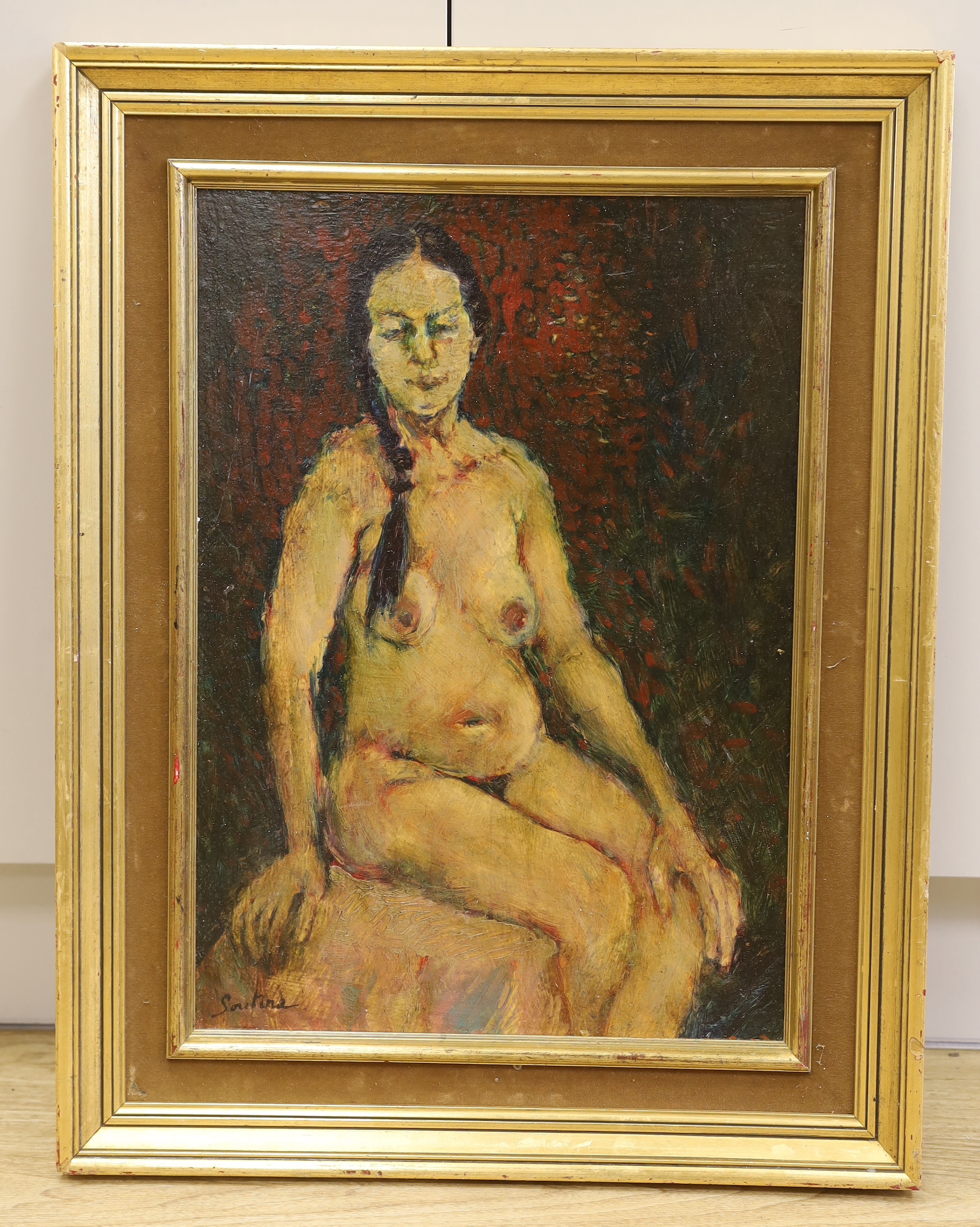 After Chaim Soutine (1893-1943), oil on board, Study of a nude woman, 54 x 39cm
